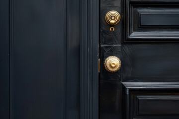 Fototapeta premium A black door with a gold knob