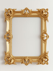 Ornate Gold Frame on White Background with Copy Space