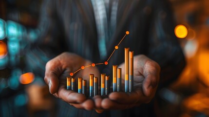 Confident Financial Advisor Presenting Portfolio Growth Statistics on Digital Graph