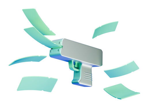 Money gun with gift vouchers 3d illustration 