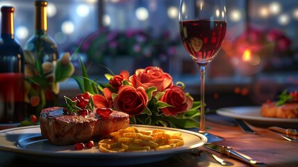 Elegant Romance Gourmet Dinner Wine and Roses