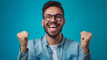 Naklejka premium Enthusiastic Young Entrepreneur Celebrates Startup Milestone and Business Growth