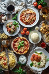 Vibrant italian cuisine  pasta carbonara, pizza margherita, risotto, tiramisu in stunning photos