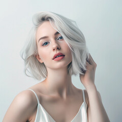 Photo portrait of a young woman with white hair