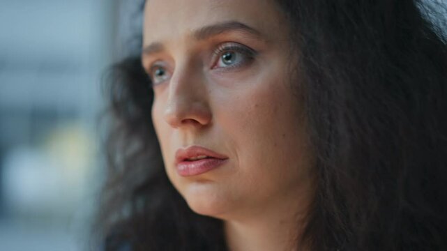 Portrait frustrated businesswoman thinking problem. Upset woman working evening