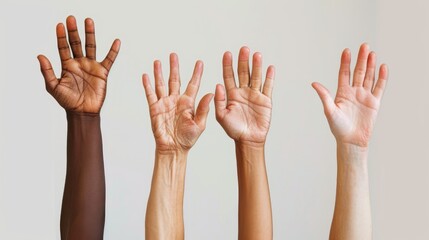 Raised hands set against white background