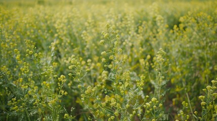Obraz premium Rapeseed crop with unopened flower buds in the field