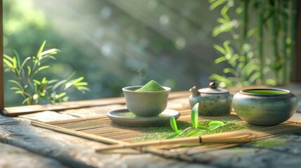 Zen Elegance Serene Matcha Tea Ceremony with Bamboo Whisk and Delicate Ceramics