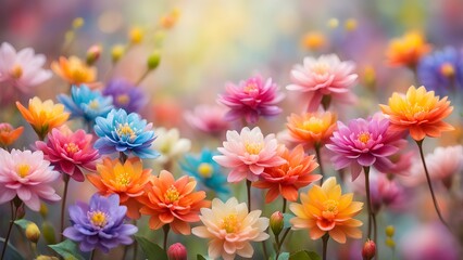 A vibrant and colorful field of dahlia flowers in full bloom
