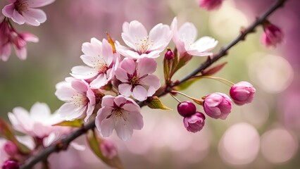 Obraz premium Delicate beauty of cherry blossoms in full bloom against a blurred background