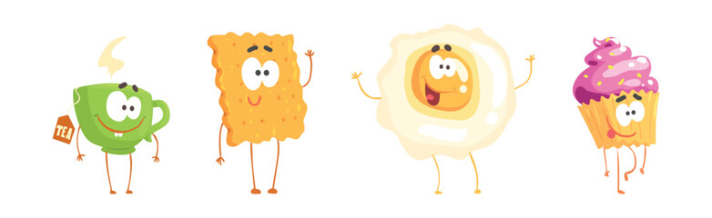 Funny Food Kawaii Character with Arm and Legs Vector Set