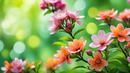 Obraz premium Delicate peach and orange blossoms with blurred background