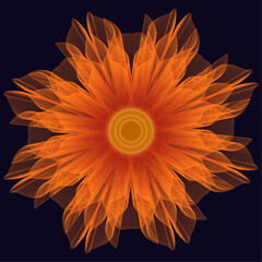 Isolated flower. Isolated guilloche flower. Fantastic flower. Mandala. Fluorescent flower. Neon sign. Shimmering neon. Vector Mandala isolated. Vector illustration.