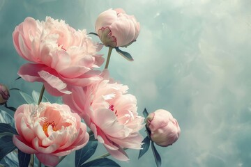 Pink, white and yellow peonies. Flower phone wallpaper. Floral print or poster.