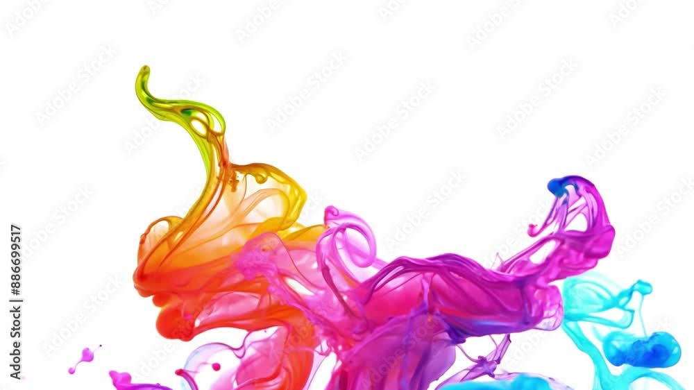 Aufkleber abstract art with vibrant, colorful ink swirls against a white background. the swirls are shaped lik