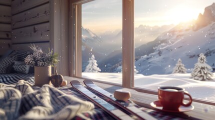 Winter Wonderland Cozy Ski Lodge Escape with Hot Chocolate and Snowy Views