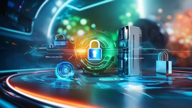 Lock icon on digital circuit board background, illustrating cyber security and data protection concepts, technology, digital security and IT infrastructure. For content related to data protection, 