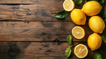 Lemons on wood with space citrus yellow nutrients new produce