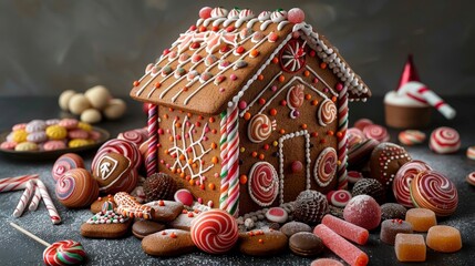 Gingerbread House with Candy Decorations.