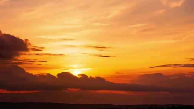 A breathtaking cloudscape during sunset, with warm, golden rays of light piercing through the clouds.