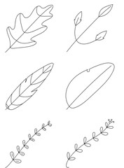 set of floral foliage branch of tree hand drawn doodle illustration black line art 