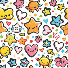 Illustration of Cosmic Cuties Dancing Doodles seamless pattern