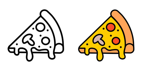 Slice of pizza icon. Pizza piece color illustration. Pizzeria symbol. Fast food sign.