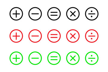 Mathematical signs. Calculator key icon vector. Plus, minus, division, multiplication, and equality symbol. Calculation buttons.