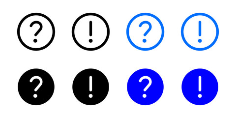 Question mark icon. Faq and details symbol. Support sign. Answer pictogram. Blue and black button.