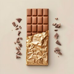 Melting Dark Chocolate Bar with Cacao Nibs and Golden Foil Backdrop