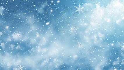 Blue sky background illustration with snowflakes in winter