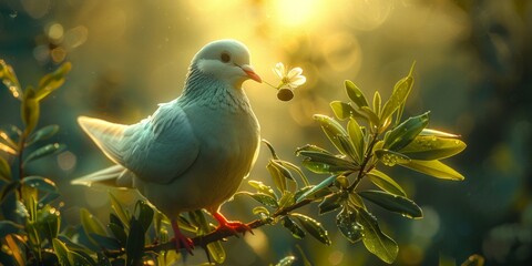 Obraz premium International Day of Peace white dove with olive branch, September 21st