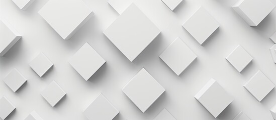 Minimalistic white abstract background featuring a geometric pattern of floating rhombuses with soft grey shadows around the edges Perfect for design or advertising with copy space image available in