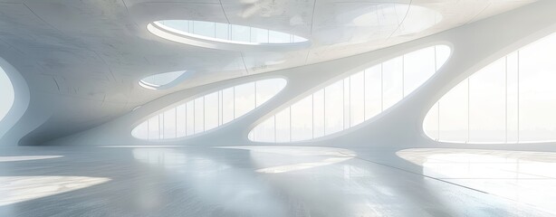 Futuristic architecture concept. White building in a modern design with an empty floor.