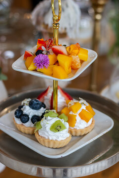 Cakes with fruit and berries,sweet desset party cake with whipped cream, strawberry,Cheesecake,Fruit on Cake.
