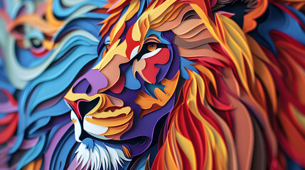 Colorful Paper Lion Abstract. generative ai illustration.