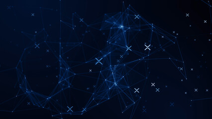 Cryptocurrency XRP coin digital technology blockchain business corporate particles background