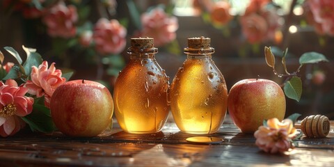 Rosh Hashanah apples and honey on a traditional table, September 16th