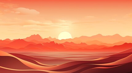 Obraz premium Sunset over desert dunes with a mountain range in the background