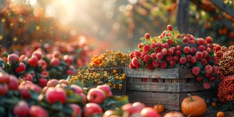 Rustic farm setting for National Harvest Festival, October 13th, autumn abundance, festive atmosphere, seasonal celebration