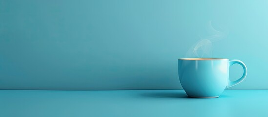 Coffee cup on blue background copy space image