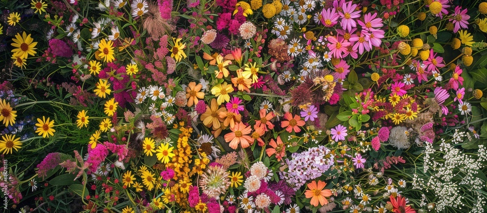 Canvas Prints top down view of a creative floral pattern with wildflowers on a flat surface perfect for a copy spa