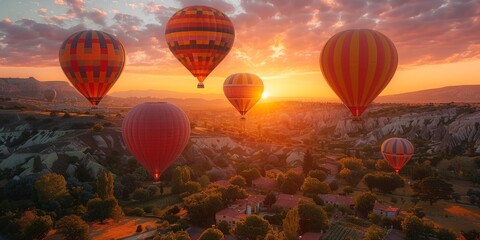 Spectacular hot air balloon festival for National Hot Air Balloon Day, July 22nd, colorful balloons, sunrise, picturesque landscape