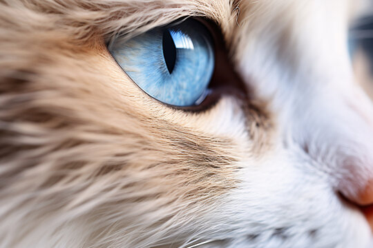 Close up of blue cat eye of Ragdoll cat