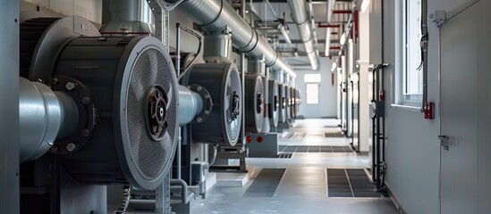 Installation of ventilators fans in the substation s cable room with a copy space image available