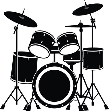 Black white drum set silhouette vector Style illustration. Generative AI