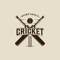 cricket sport logo vintage vector illustration template icon graphic design. sticks wickets and ball sign or symbol for club or team for tournament league with retro typography style