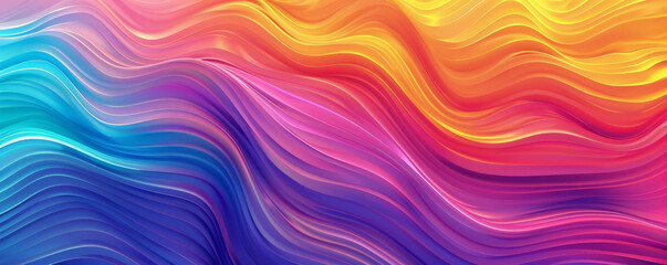 A dynamic rainbow gradient wave background with bold, undulating lines and a seamless transition