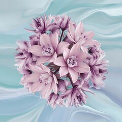 Obraz premium Pink and purple columbine flowers on pastel blue background