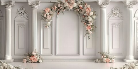White Room with Floral Arch and Pillars